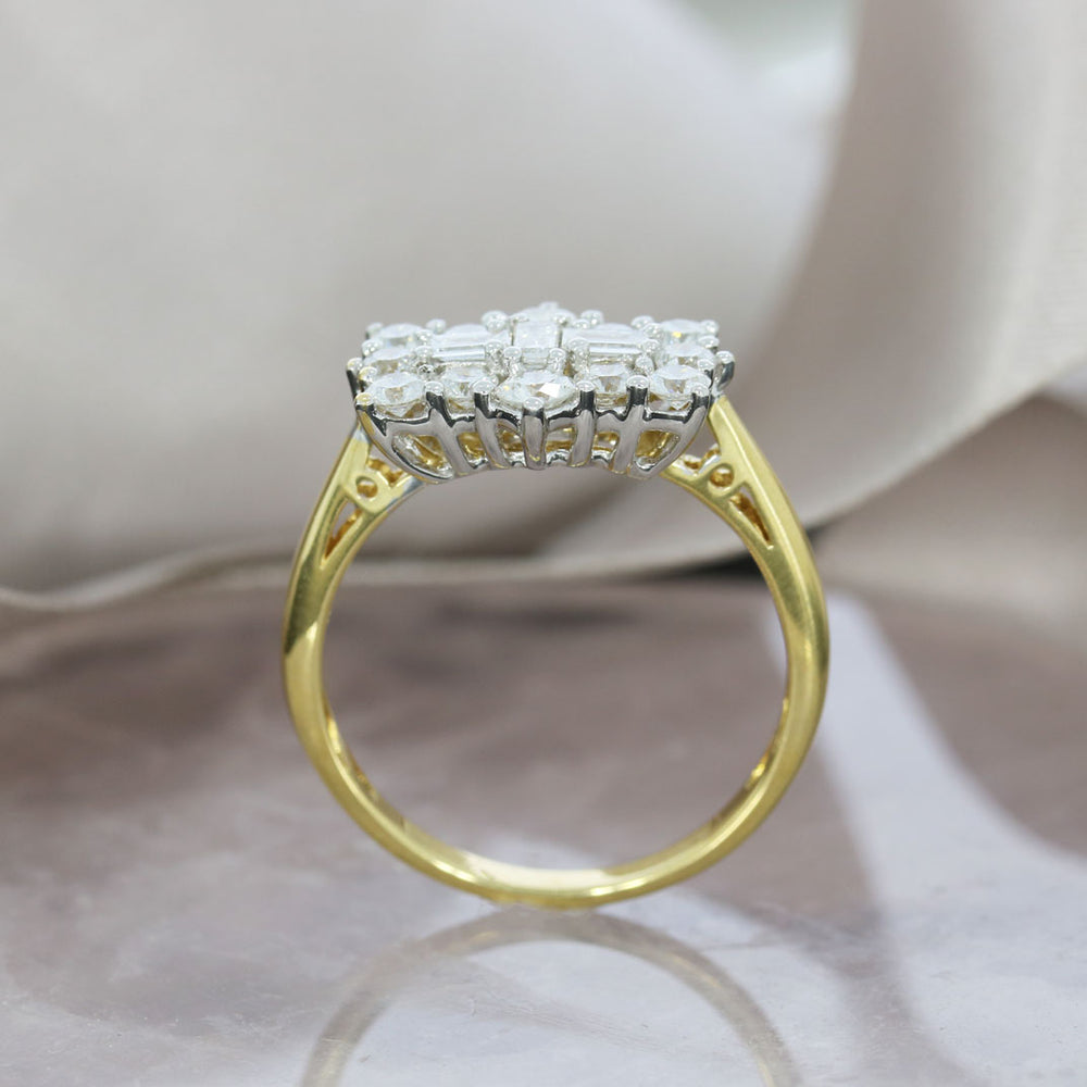 Pre Owned 18ct Gold Baguette & Brilliant Cut Cluster Ring Total 1.05ct G-H Si