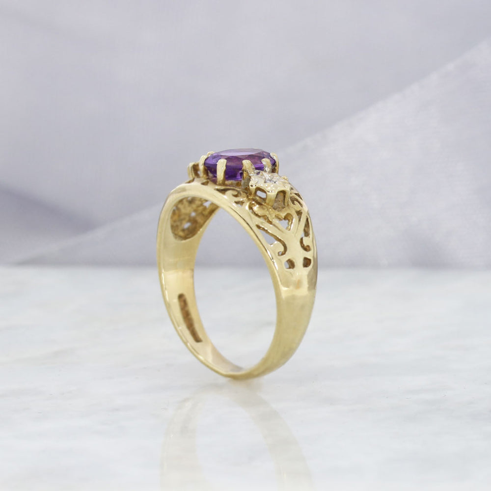 Pre Owned 9ct gold Amethyst and Diamond Antique Style Ring