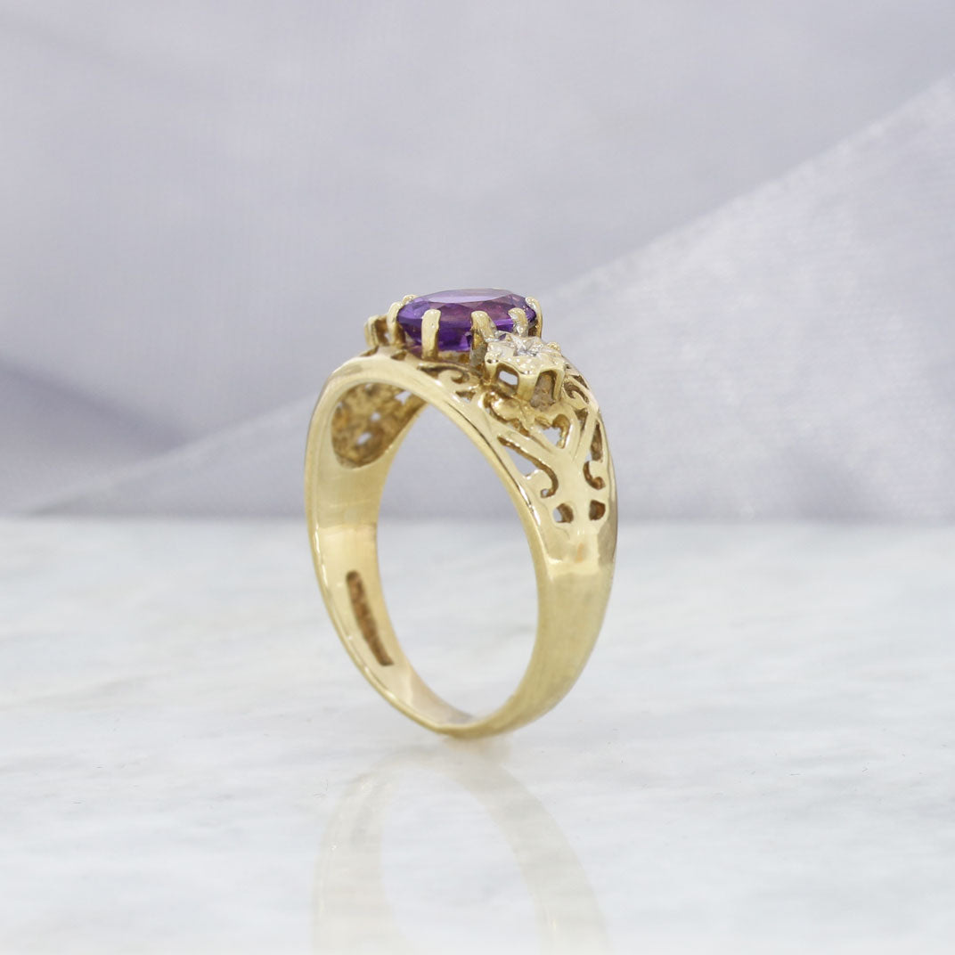 Pre Owned 9ct gold Amethyst and Diamond Antique Style Ring