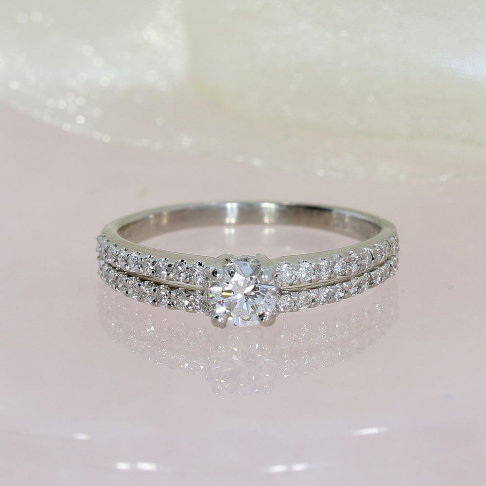 Pre Owned Certified Platinum Diamond Solitaire Ring with Split Diamond Set Shoulders 0.63ct