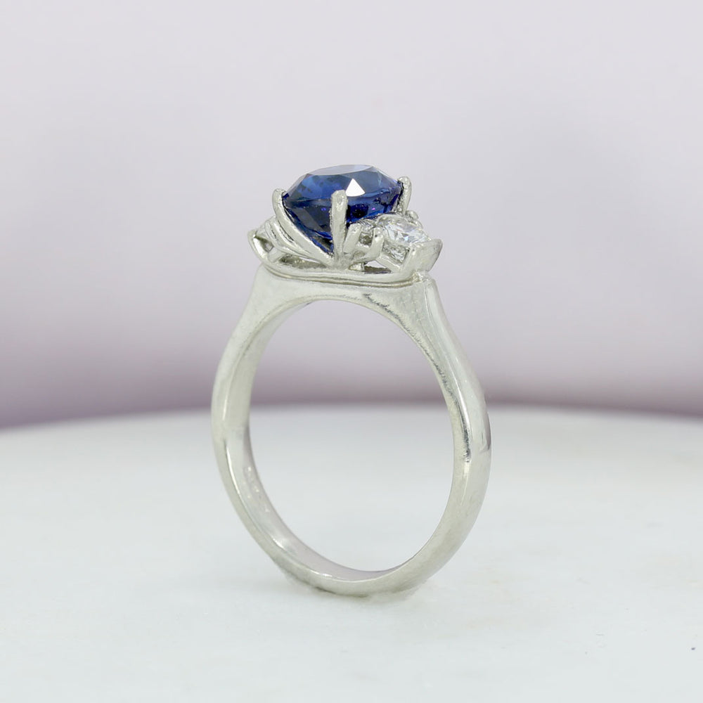 Platinum 2.11ct Oval Sapphire & Diamond 3 Stone Ring 0.40ct
