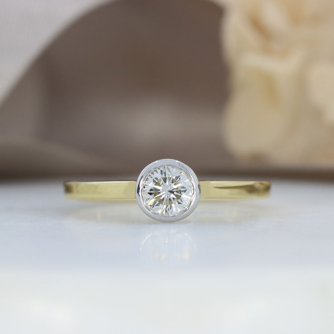 Pre Owned 18ct Yellow Gold Rubover Set Diamond Solitaire Ring Approx 0.50ct