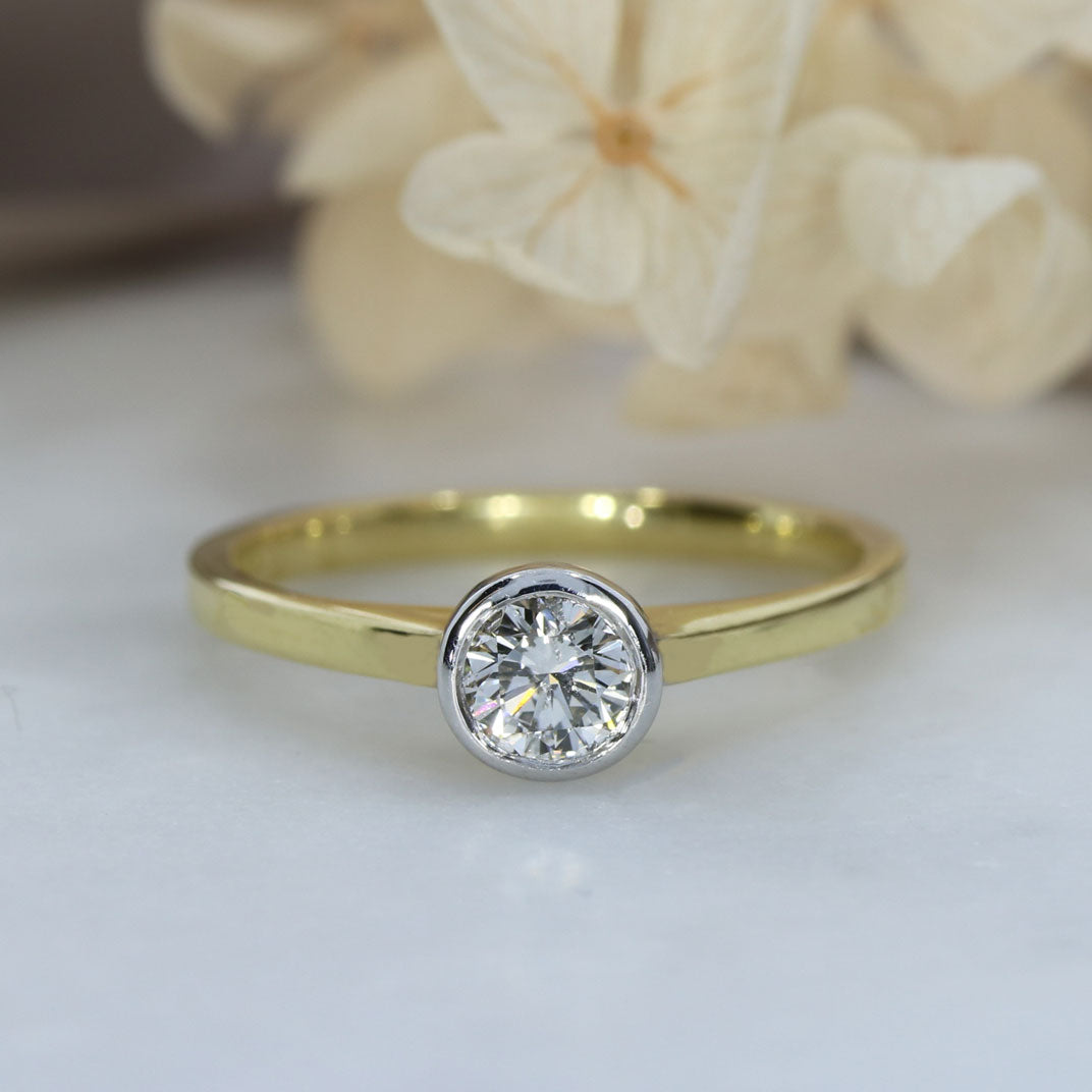 Pre Owned 18ct Yellow Gold Rubover Set Diamond Solitaire Ring Approx 0.50ct