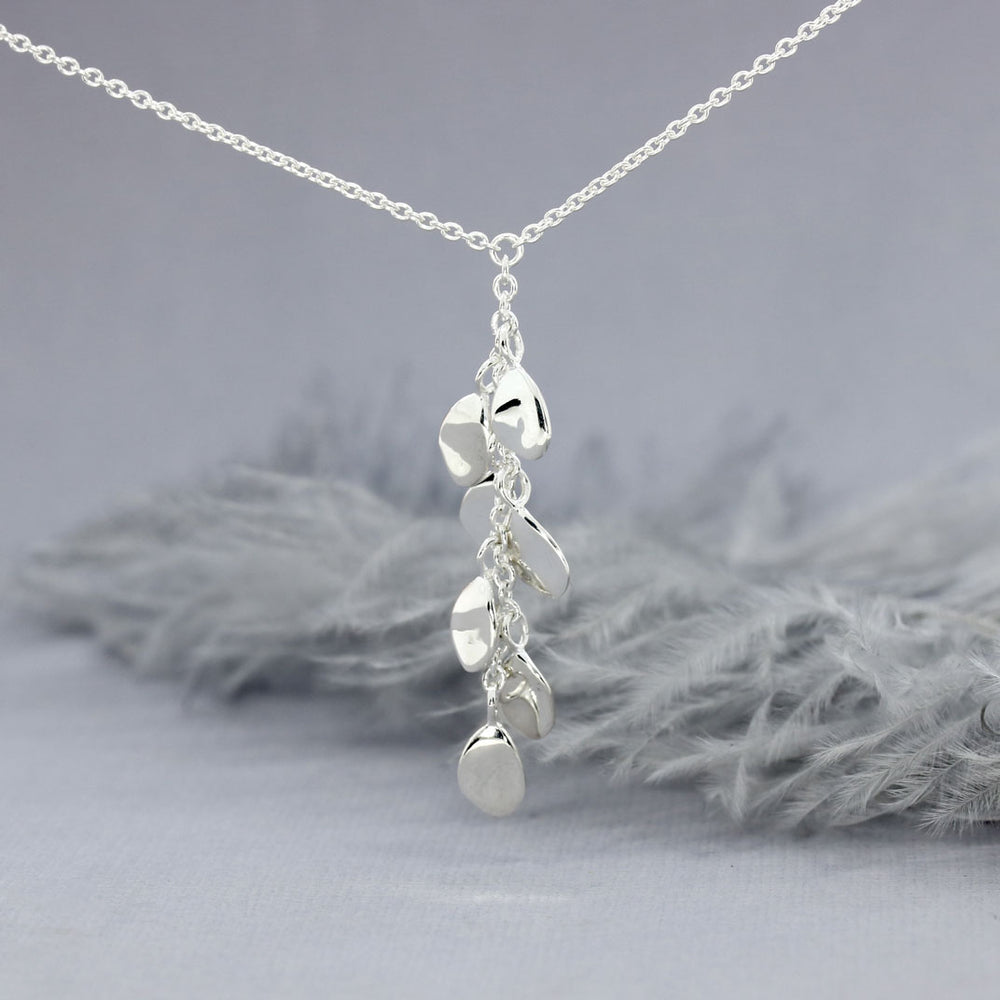 Silver Polished & Satin Finish Pebble Cascade Necklace