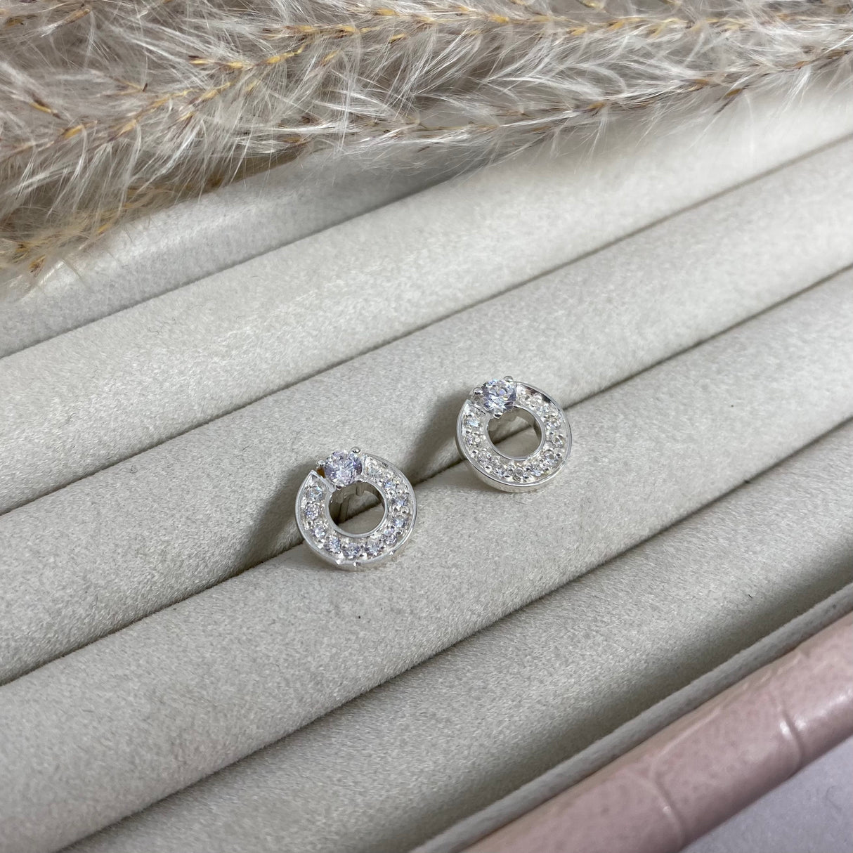 Silver Pavé Set Halo Earrings