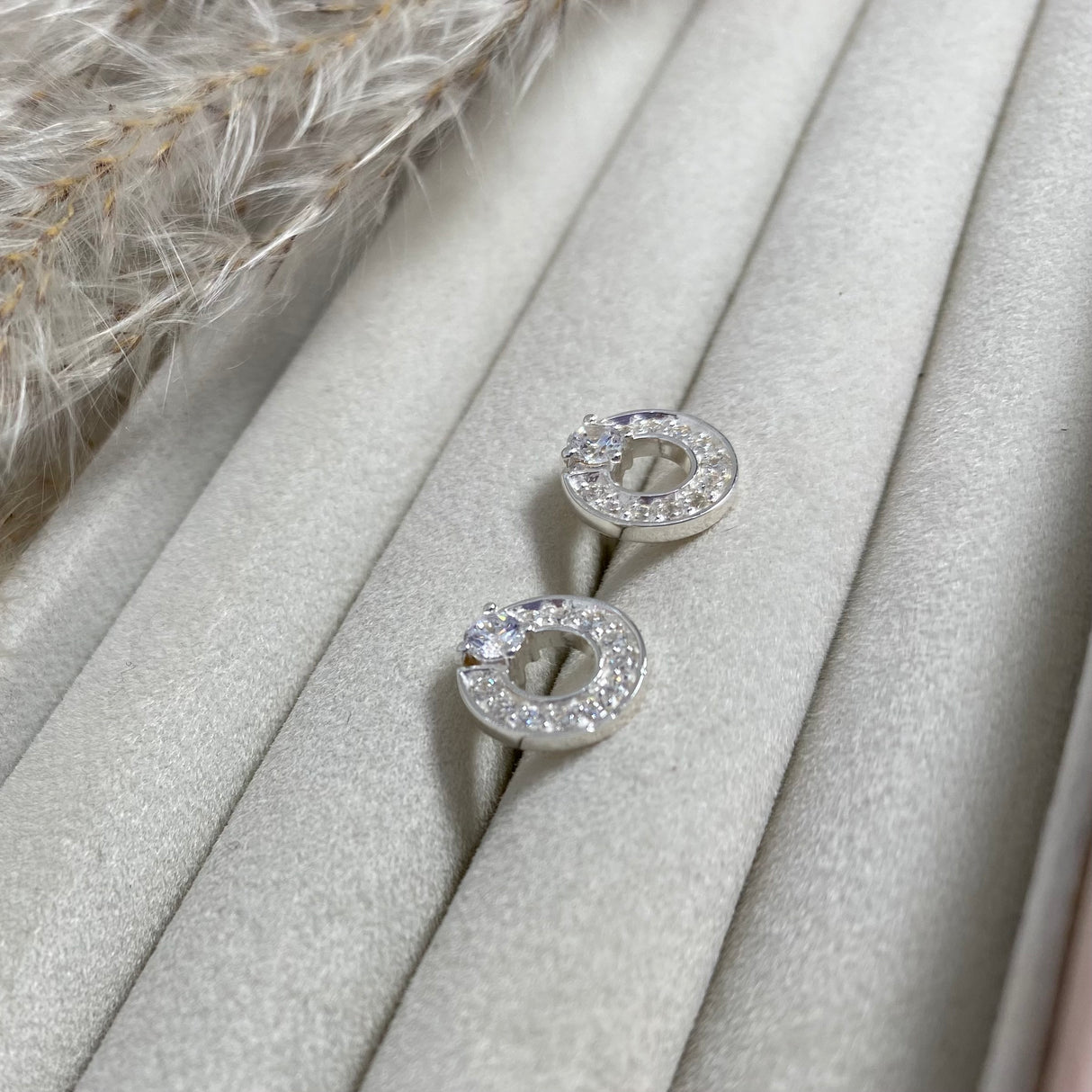 Silver Pavé Set Halo Earrings