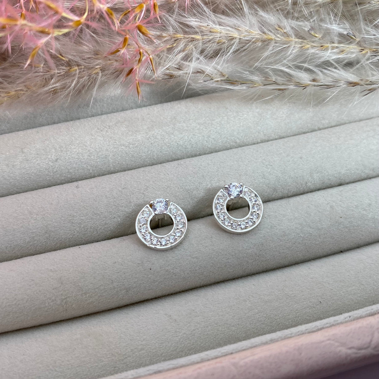 Silver Pavé Set Halo Earrings