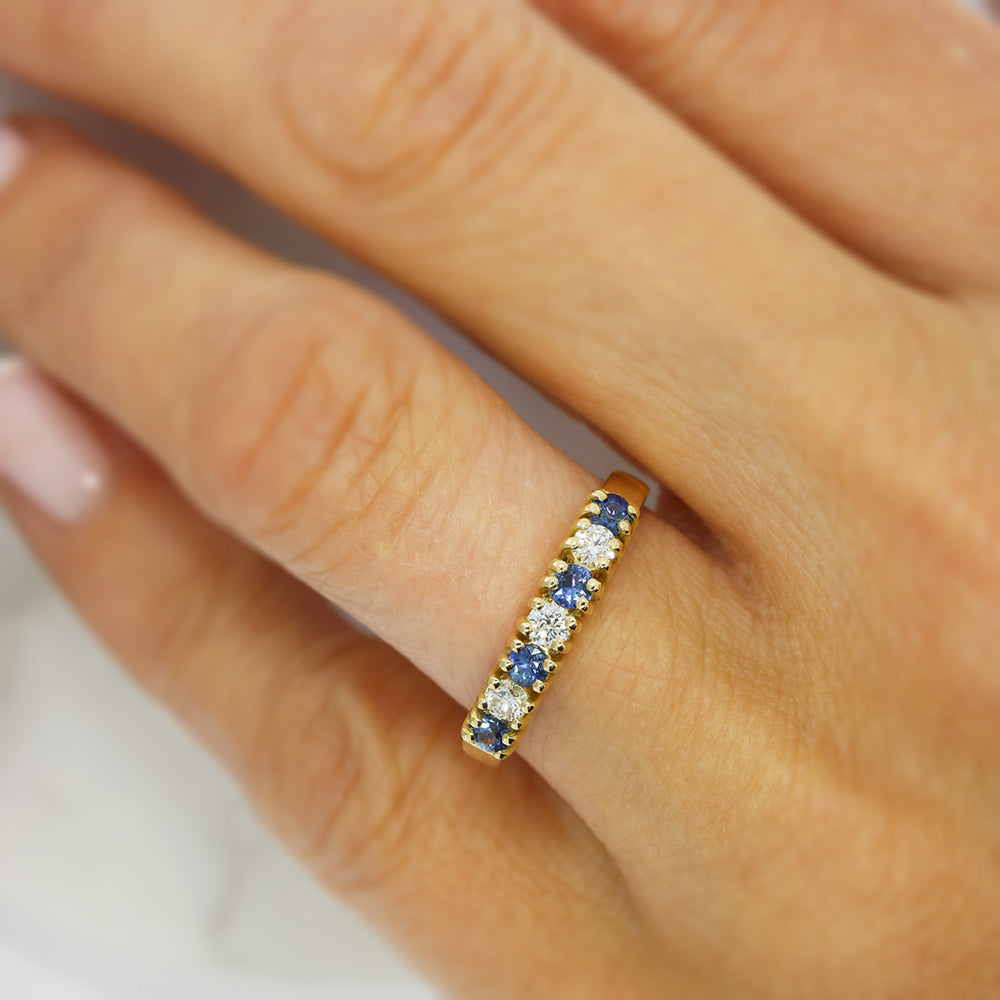 18ct Yellow Gold Sapphire & Diamond 7 Stone Eternity Ring