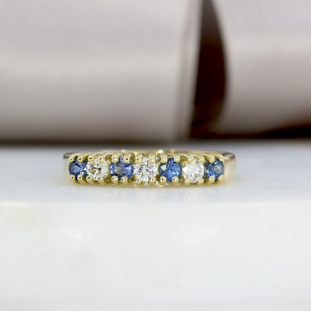 18ct Yellow Gold Sapphire & Diamond 7 Stone Eternity Ring