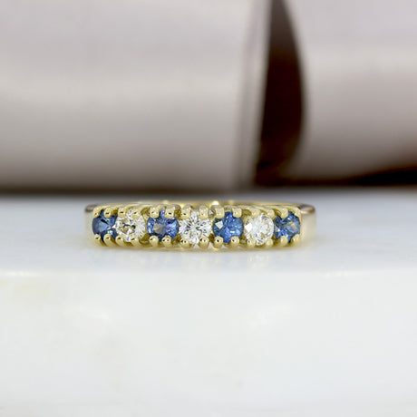 18ct Yellow Gold Sapphire & Diamond 7 Stone Eternity Ring