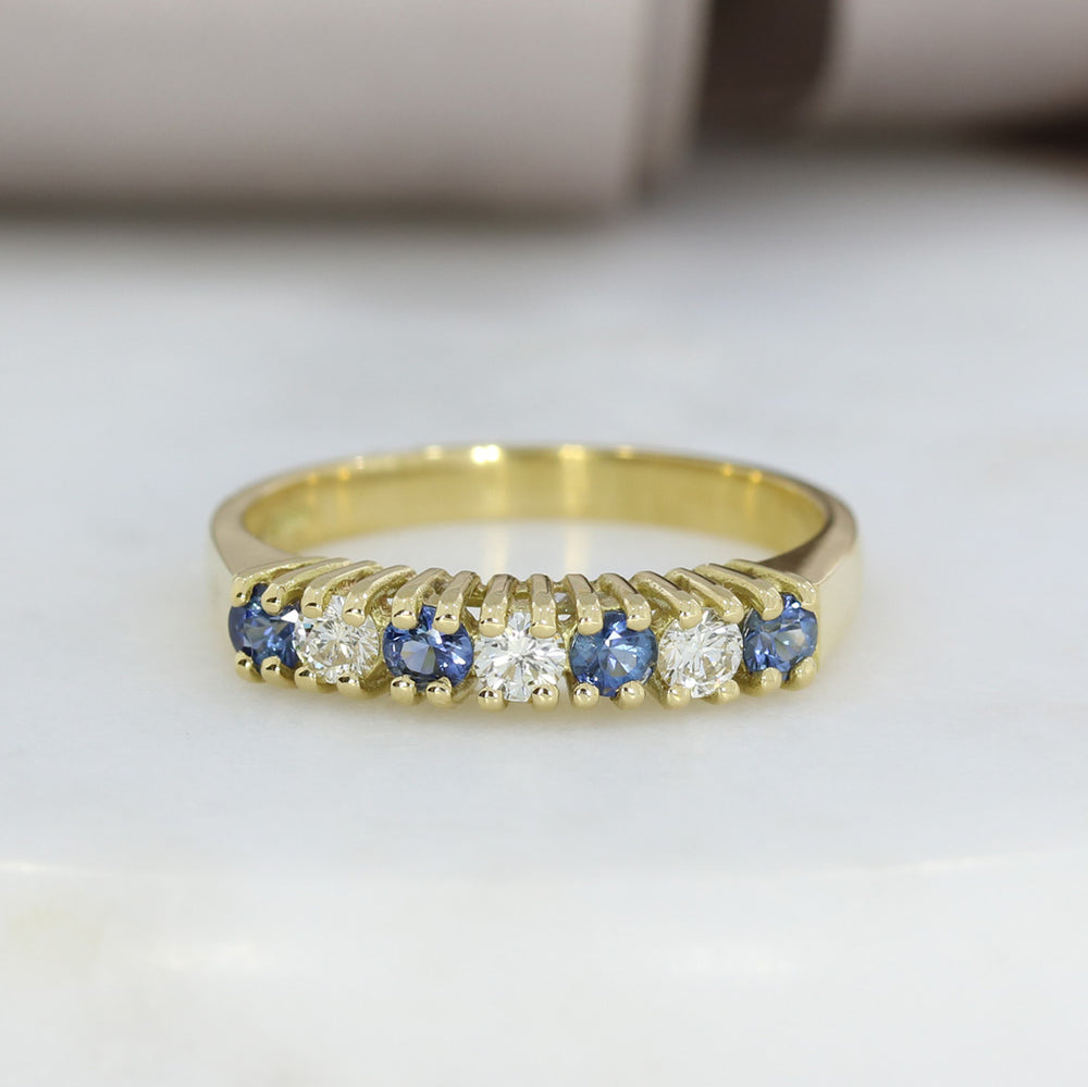 18ct Yellow Gold Sapphire & Diamond 7 Stone Eternity Ring