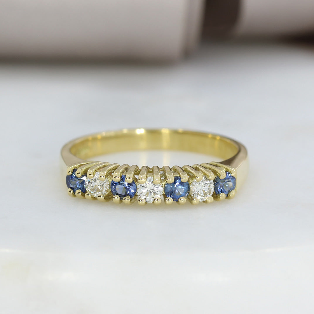 18ct Yellow Gold Sapphire & Diamond 7 Stone Eternity Ring