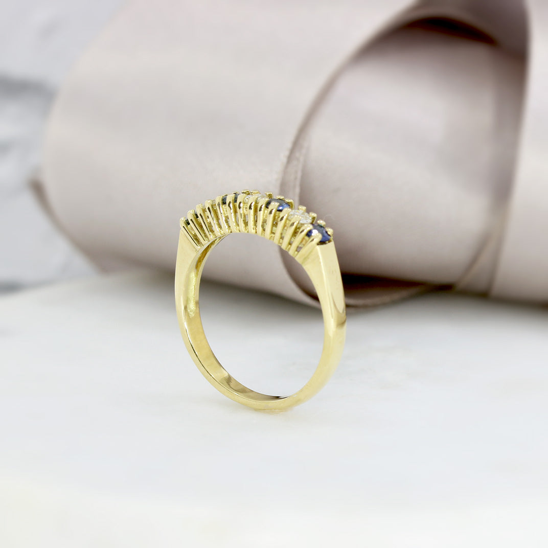 18ct Yellow Gold Sapphire & Diamond 7 Stone Eternity Ring
