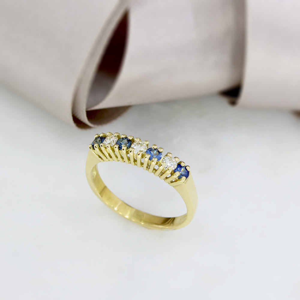 18ct Yellow Gold Sapphire & Diamond 7 Stone Eternity Ring