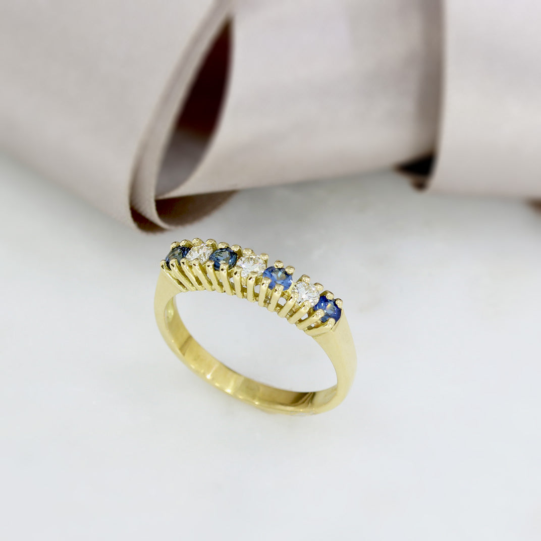 18ct Yellow Gold Sapphire & Diamond 7 Stone Eternity Ring