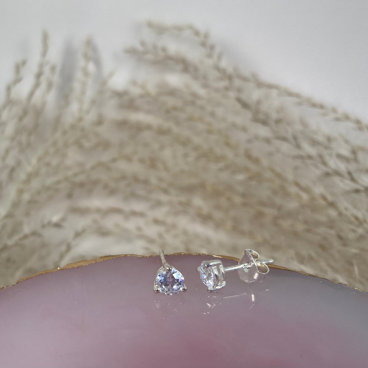 Silver 3 Claw Cubic Zirconia Stud Earrings