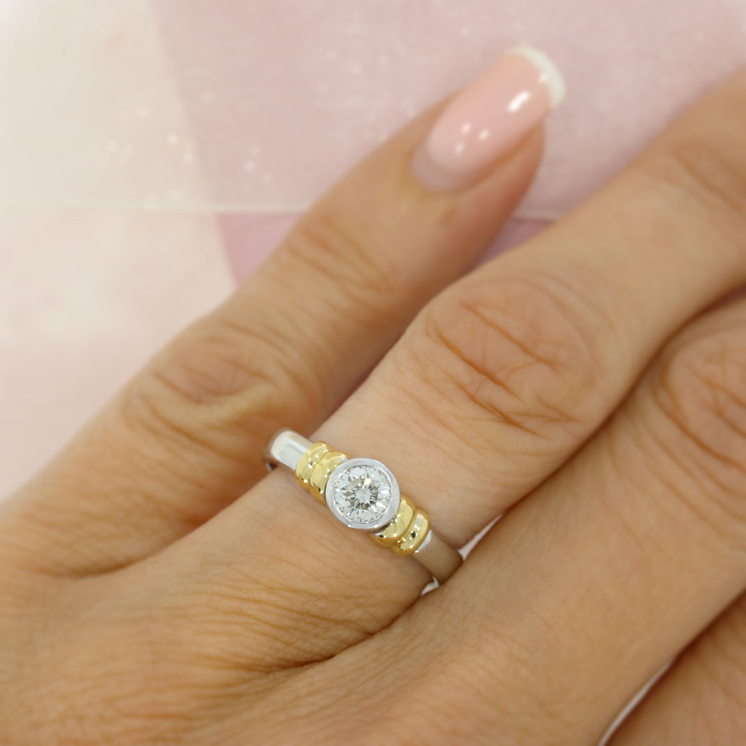 Pre Owned 18ct White Gold Diamond Solitaire with Yellow Gold Shoulders 0.45ct