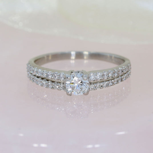 Pre Owned Certified Platinum Diamond Solitaire Ring with Split Diamond Set Shoulders 0.63ct