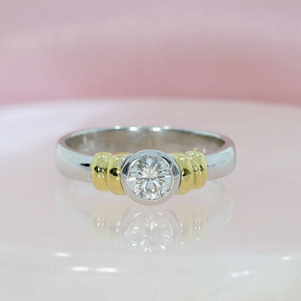 Pre Owned 18ct White Gold Diamond Solitaire with Yellow Gold Shoulders 0.45ct