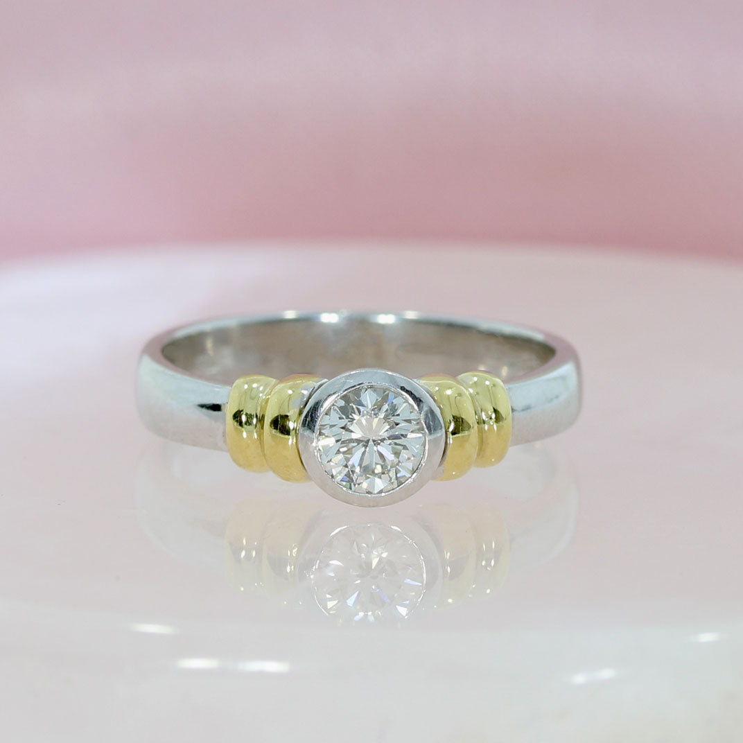 Pre Owned 18ct White Gold Diamond Solitaire with Yellow Gold Shoulders 0.45ct