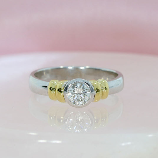 Pre Owned 18ct White Gold Diamond Solitaire with Yellow Gold Shoulders 0.45ct