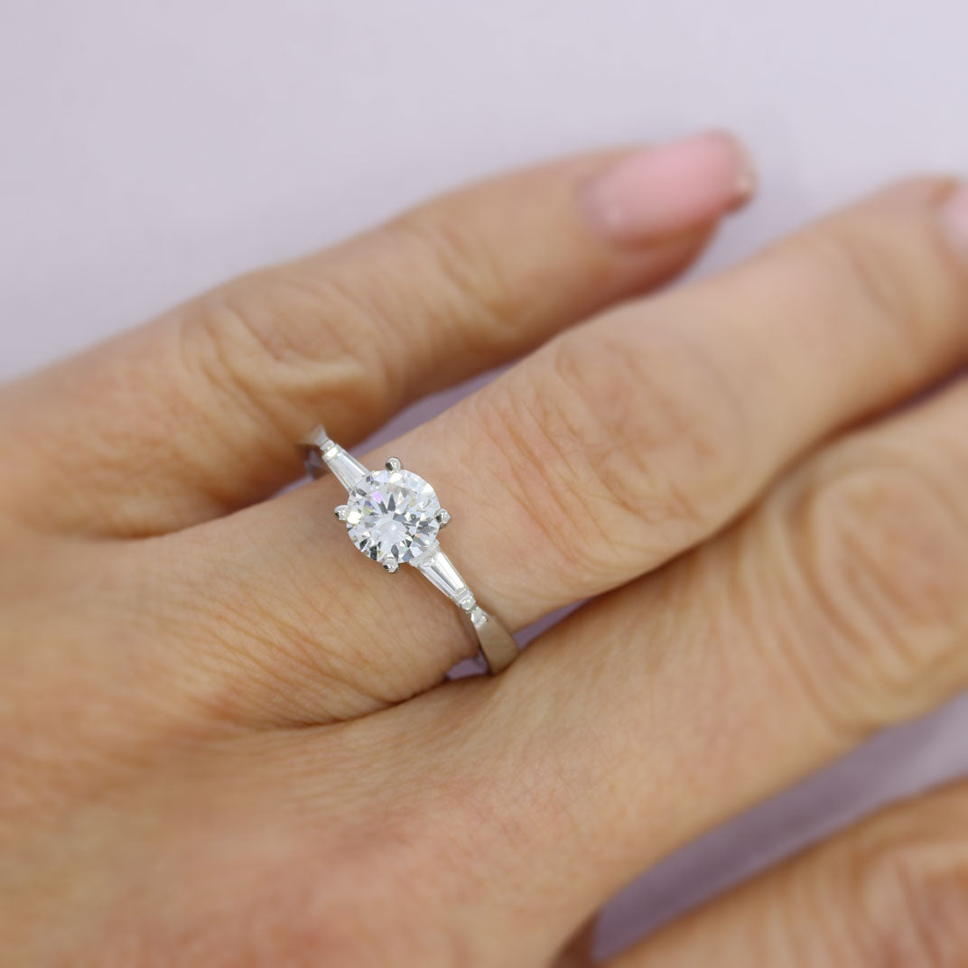 Pre Owned Platinum Brilliant Cut & Baguette Solitaire Ring 1.19ct