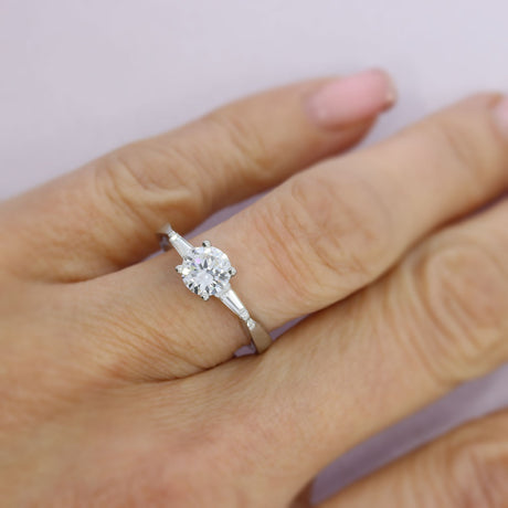 Pre Owned Platinum Brilliant Cut & Baguette Solitaire Ring 1.19ct