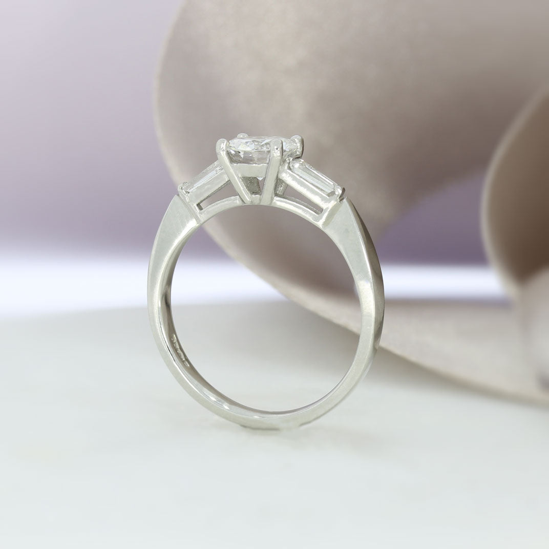 Pre Owned Platinum Brilliant Cut & Baguette Solitaire Ring 1.19ct