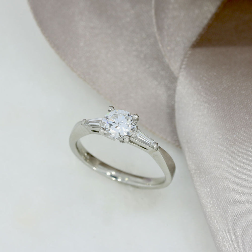Pre Owned Platinum Brilliant Cut & Baguette Solitaire Ring 1.19ct