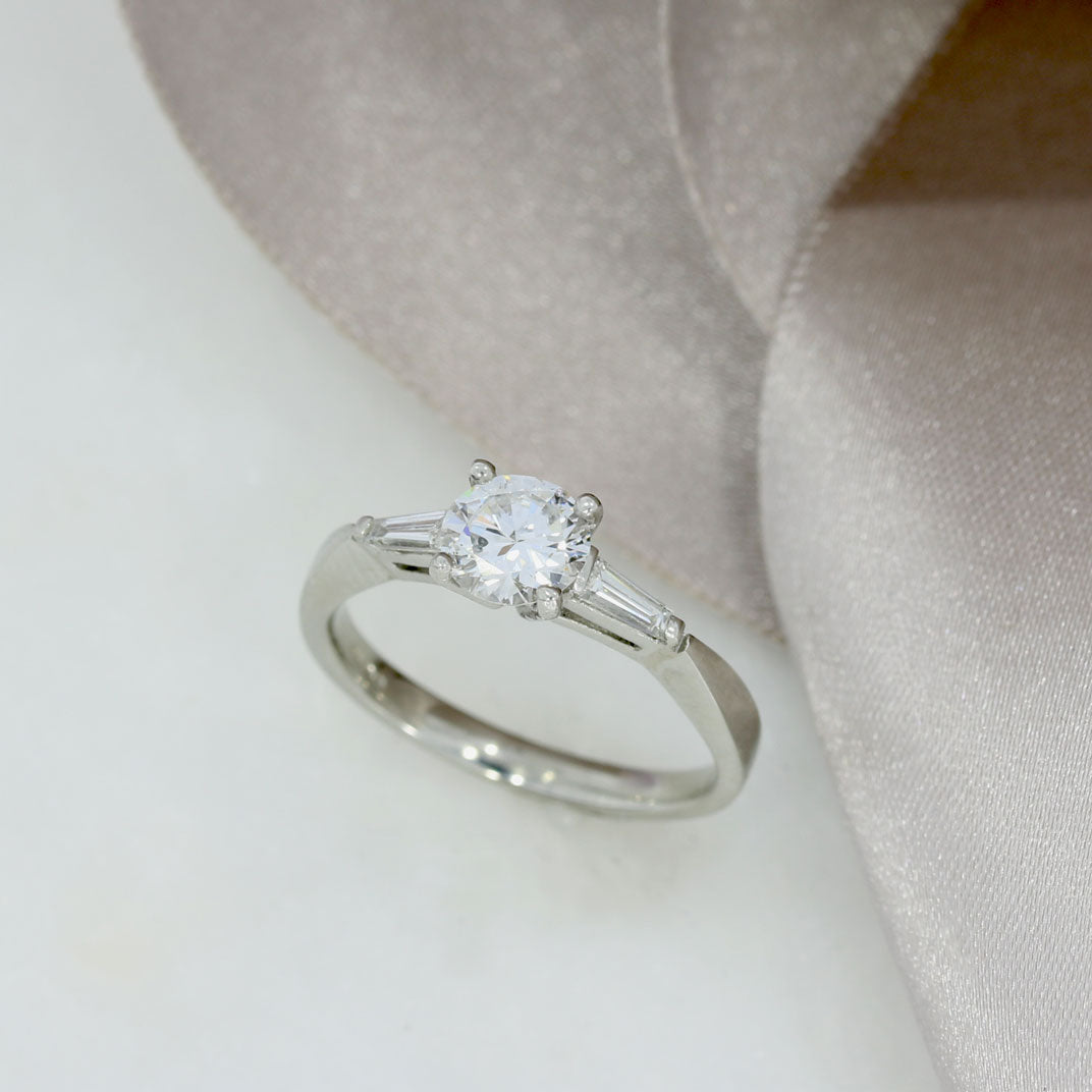 Pre Owned Platinum Brilliant Cut & Baguette Solitaire Ring 1.19ct