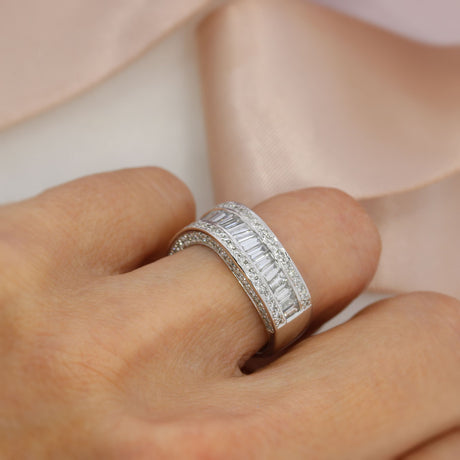 Pre Owned 18ct White Gold Triple Row Channel Set Diamond Wave Ring 1.90ct