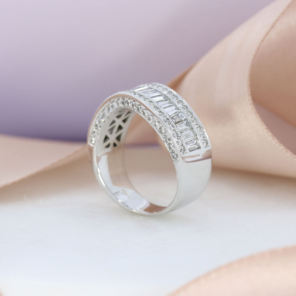 Pre Owned 18ct White Gold Triple Row Channel Set Diamond Wave Ring 1.90ct