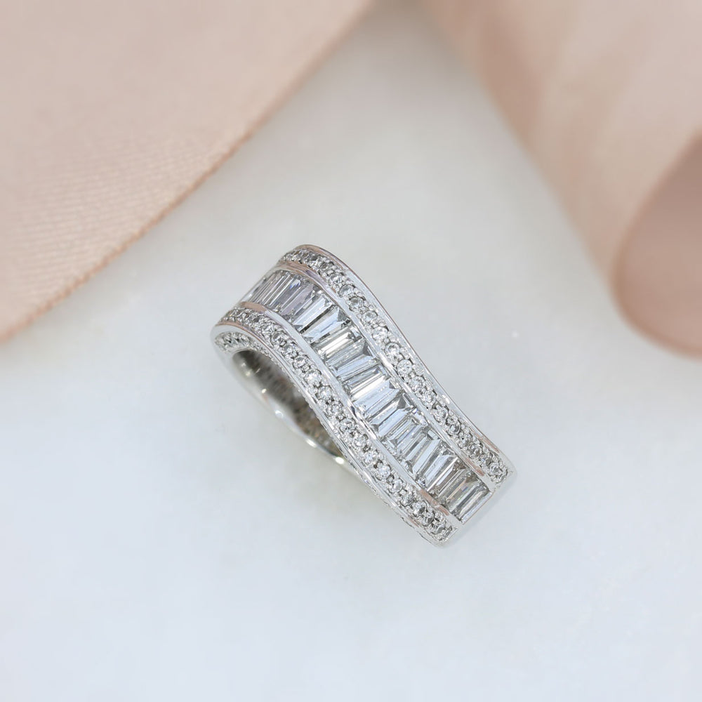 Pre Owned 18ct White Gold Triple Row Channel Set Diamond Wave Ring 1.90ct