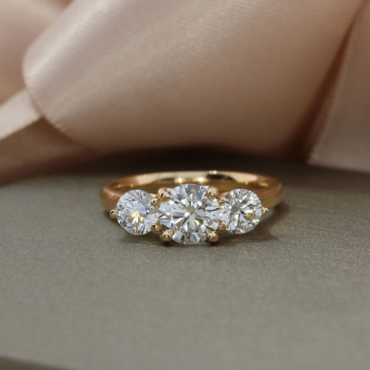 18ct Rose Certified Lab Grown Brilliant Cut Diamond 3 Stone Ring 1.84ct