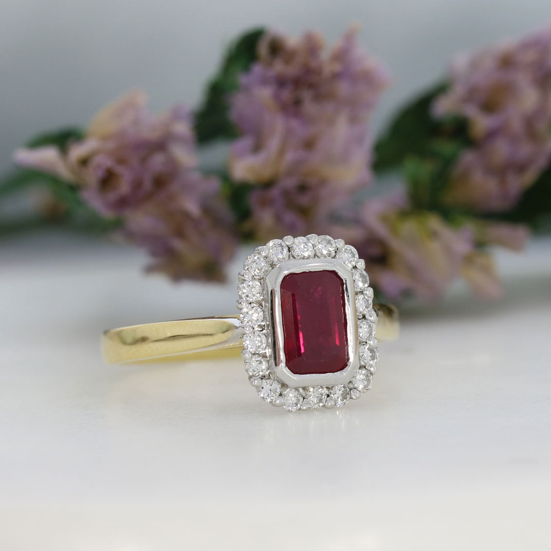 18ct Yellow Gold Ruby & Diamond Cluster Ring