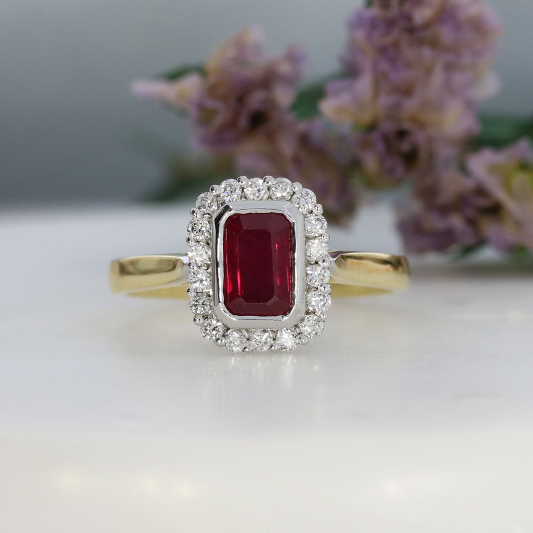 18ct Yellow Gold Ruby & Diamond Cluster Ring