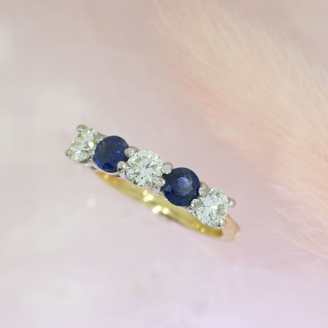 Pre Owned 18ct Yellow Gold Sapphire & Diamond 5 Stone Eternity Ring