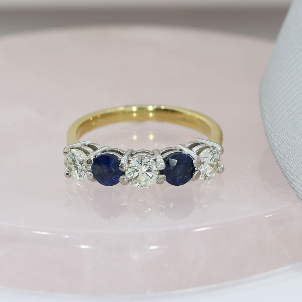 Pre Owned 18ct Yellow Gold Sapphire & Diamond 5 Stone Eternity Ring