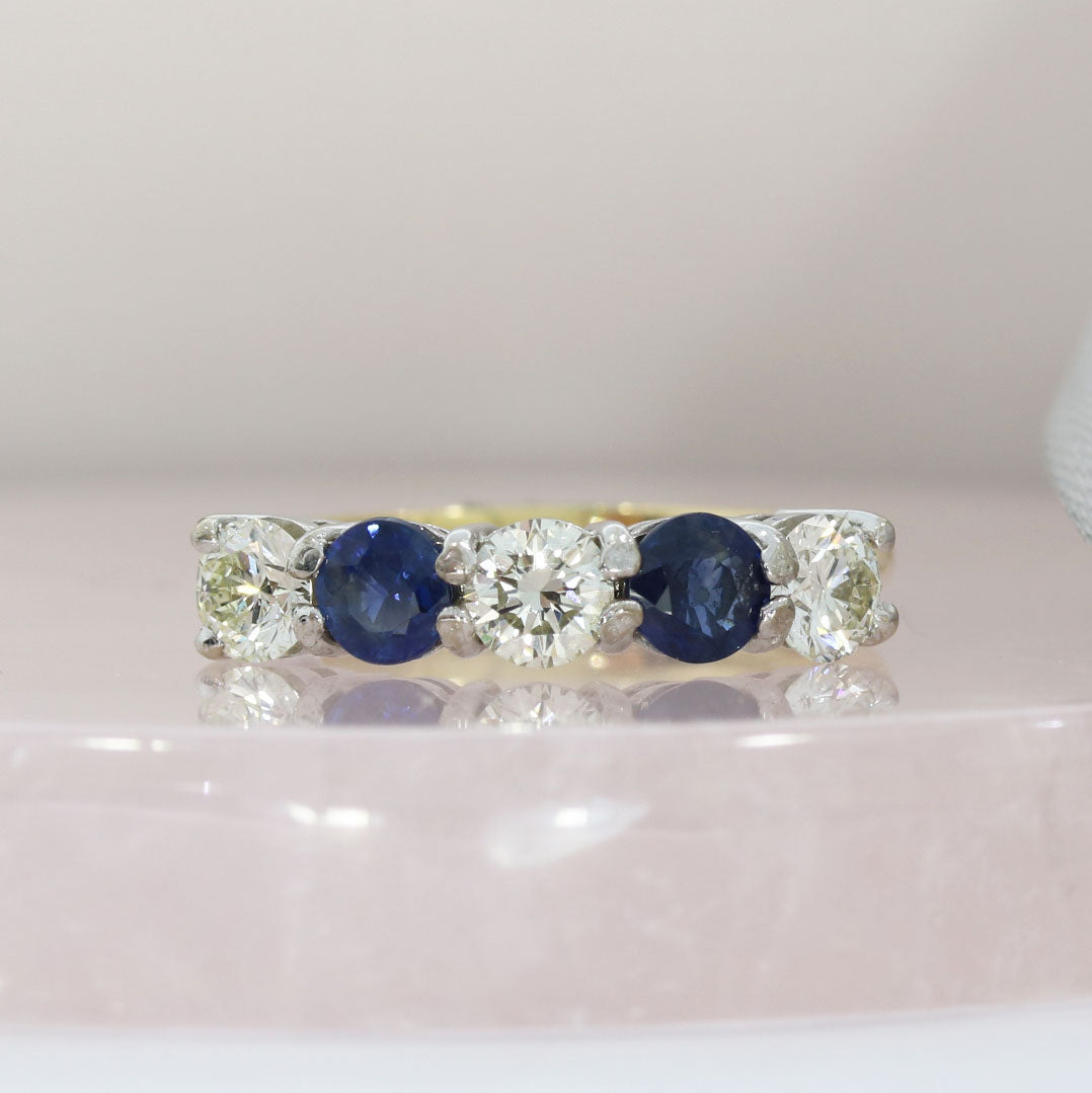 Pre Owned 18ct Yellow Gold Sapphire & Diamond 5 Stone Eternity Ring