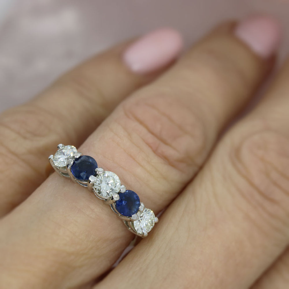 Pre Owned 18ct Yellow Gold Sapphire & Diamond 5 Stone Eternity Ring