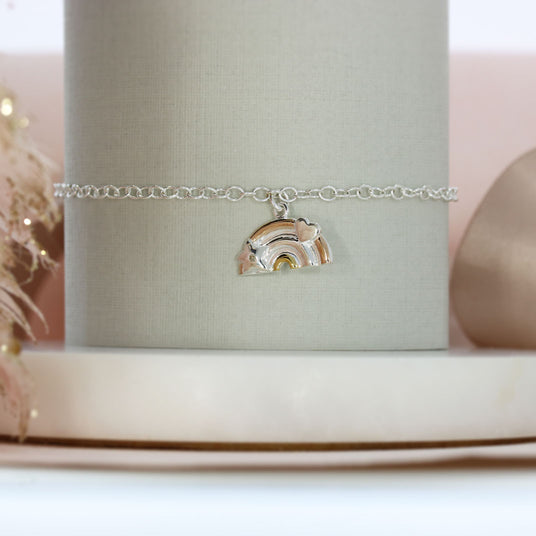 Silver Bracelet With Rainbow charm Rose & Yellow Gold Plated Accents