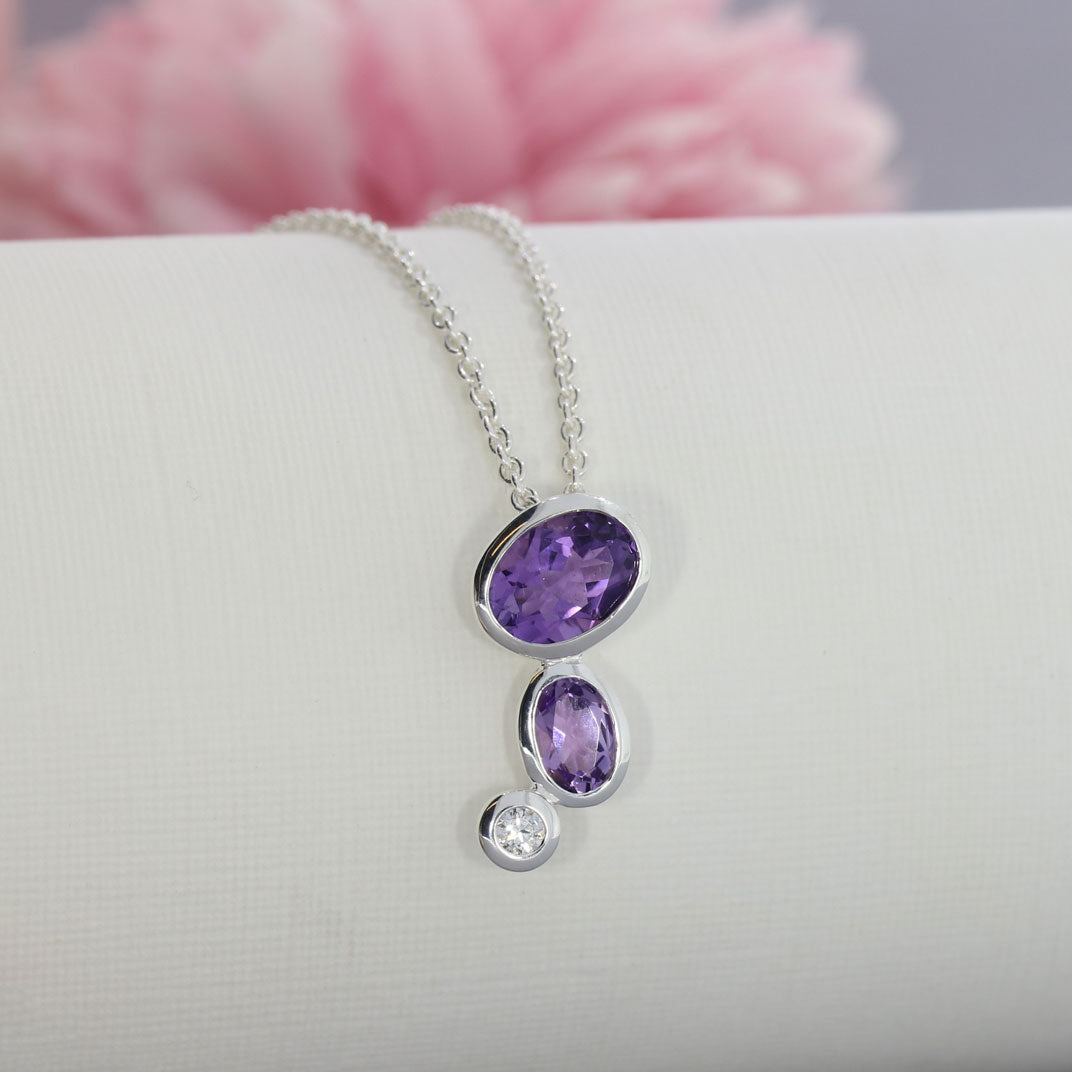 Silver Amethyst & CZ Bubble Pendant & Chain