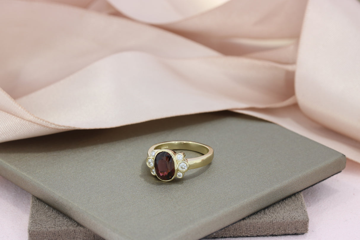 9ct Yellow Gold 1.86ct Natural Deep Pink Tourmaline & Laboratory Grown Diamond Ring