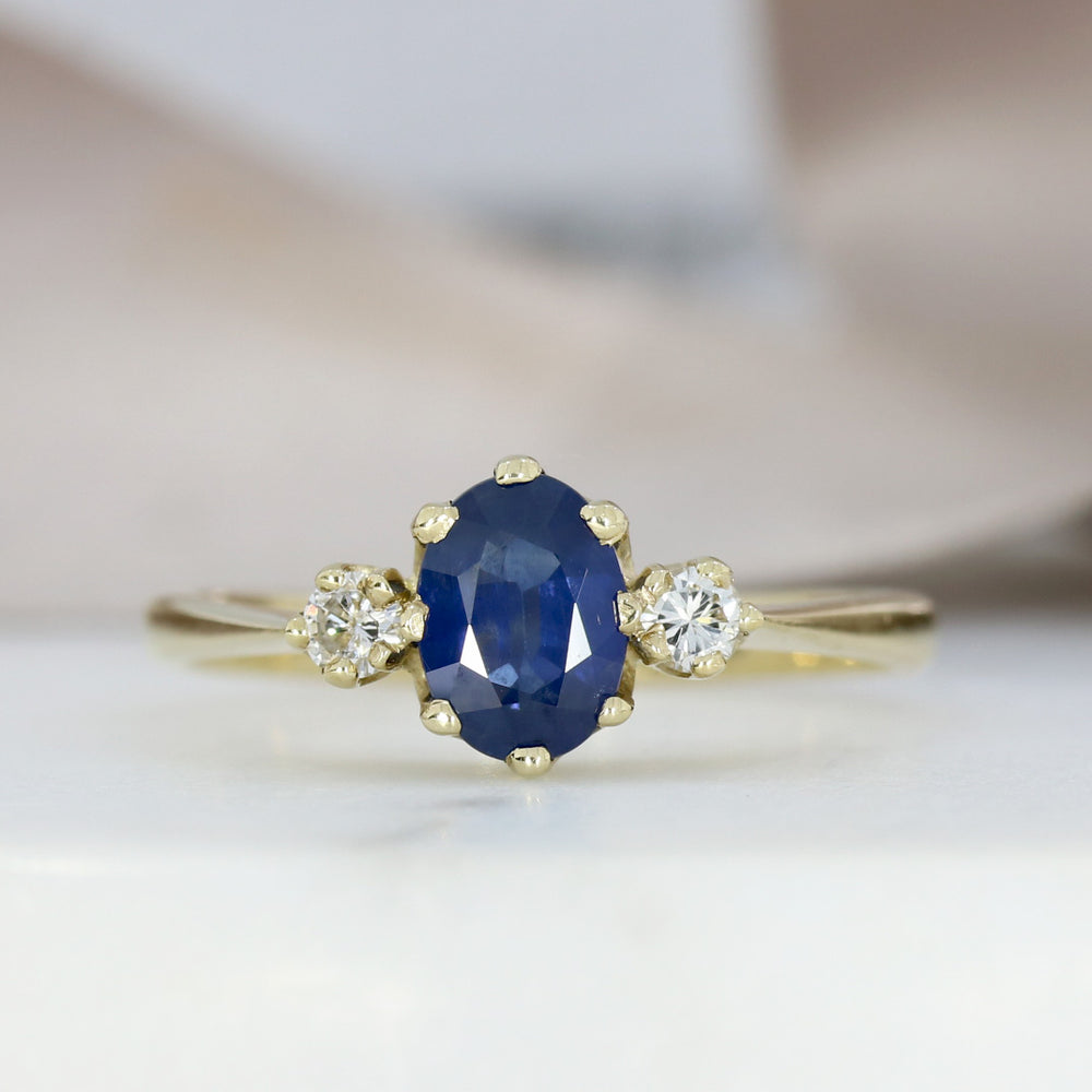 9ct Gold Sapphire & Diamond 3 Stone Ring