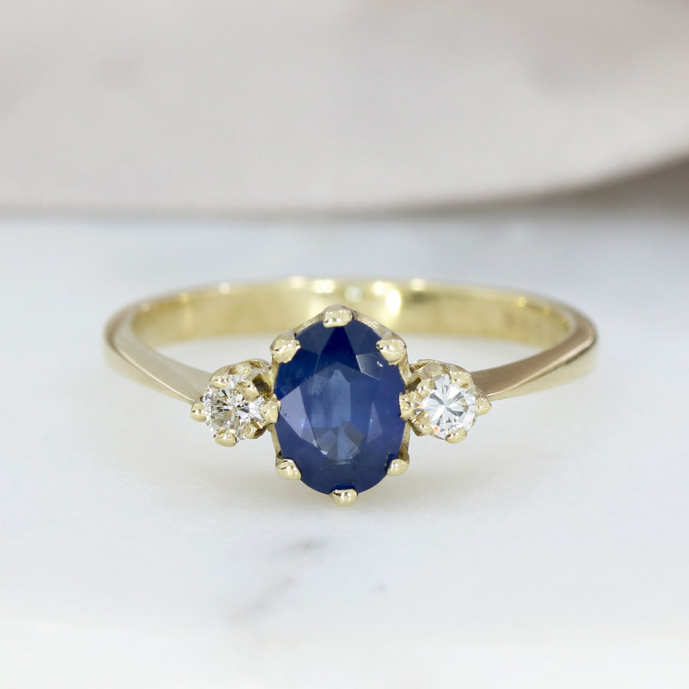 9ct Gold Sapphire & Diamond 3 Stone Ring