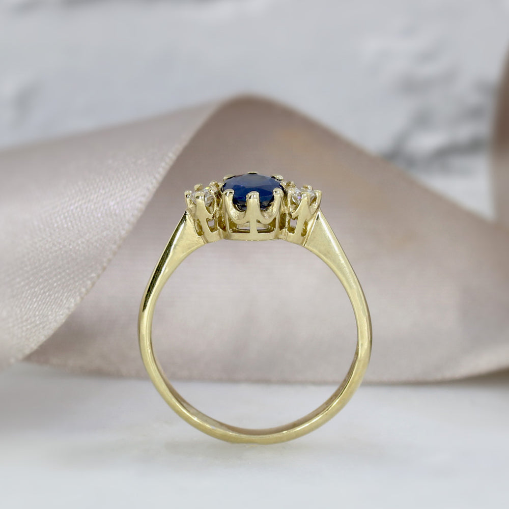 9ct Gold Sapphire & Diamond 3 Stone Ring