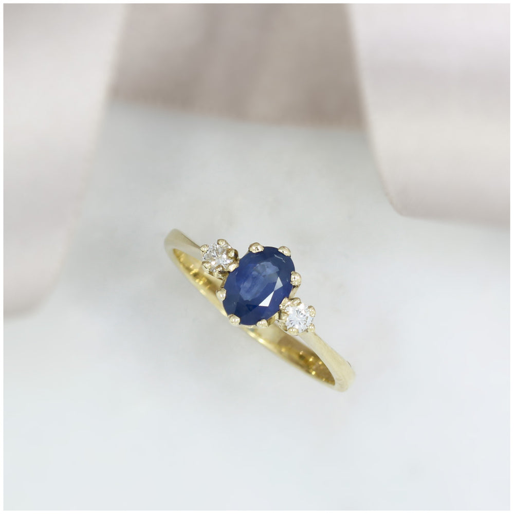 9ct Gold Sapphire & Diamond 3 Stone Ring
