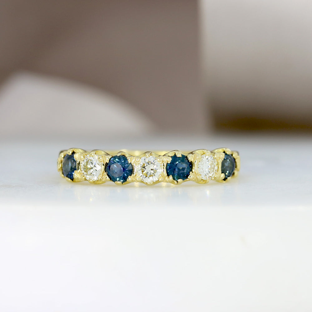 18ct Gold Sapphire & Diamond 7 Stone Eternity Ring