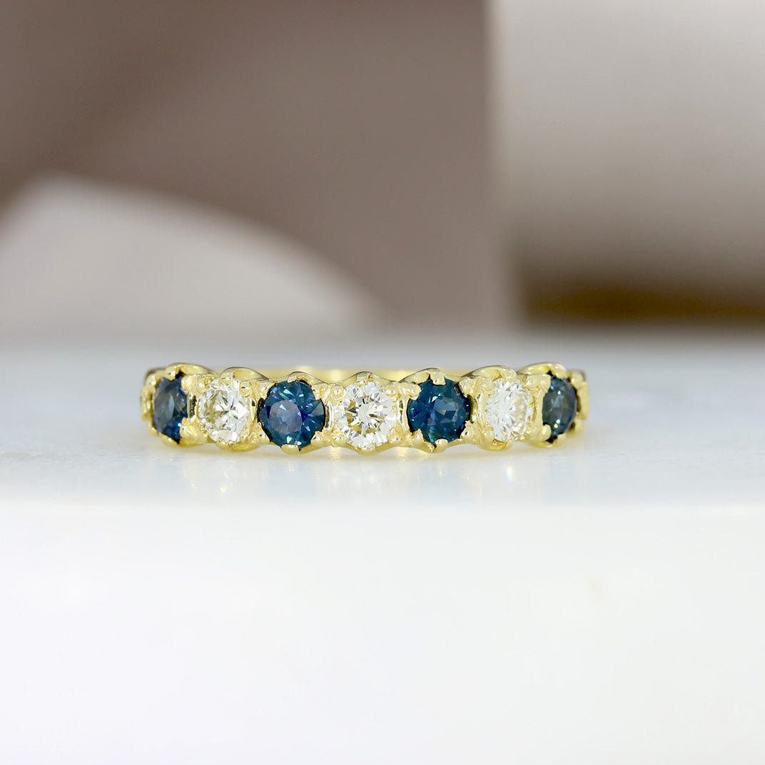 18ct Gold Sapphire & Diamond 7 Stone Eternity Ring