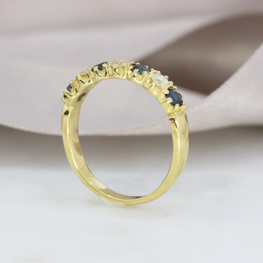 18ct Gold Sapphire & Diamond 7 Stone Eternity Ring